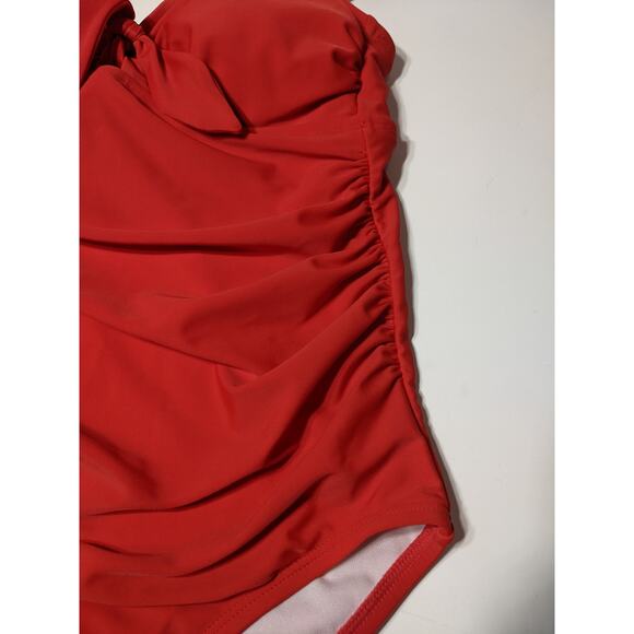 Kona Sol One Piece Swimsuit Women's Tie Front Bright Red S Keyhole Knot Front - Picture 3 of 10